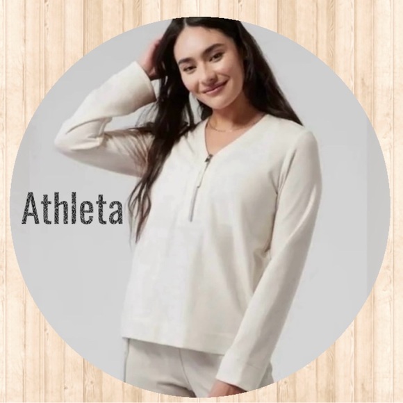 NWOT • ATHLETA Eastbound Half-Zip Sweatshirt, Women’s size L, off-white cream - Picture 1 of 10